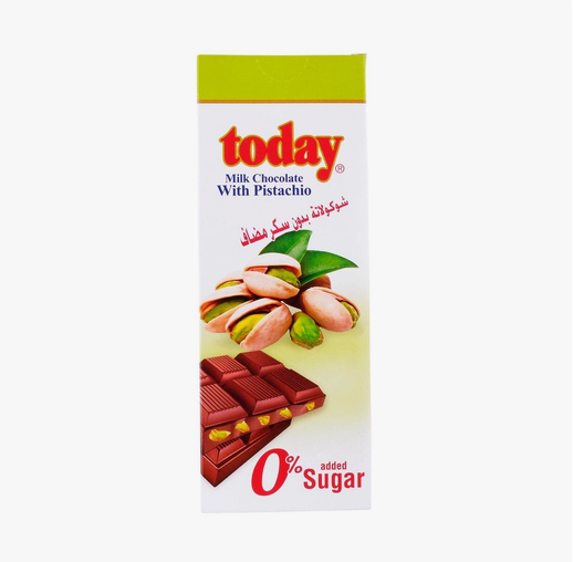 Today Milk Chocolate with Pistachios - No Added Sugar, 60g